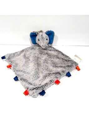 Pottery Barn Kids Grey Elephant Blue & Orange Tags Lovey Security Blanket
